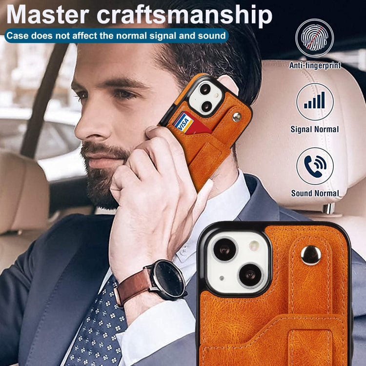 For iPhone 13 mini Crazy Horse Texture Shockproof TPU + PU Leather Case with Card Slot & Wrist Strap Holder