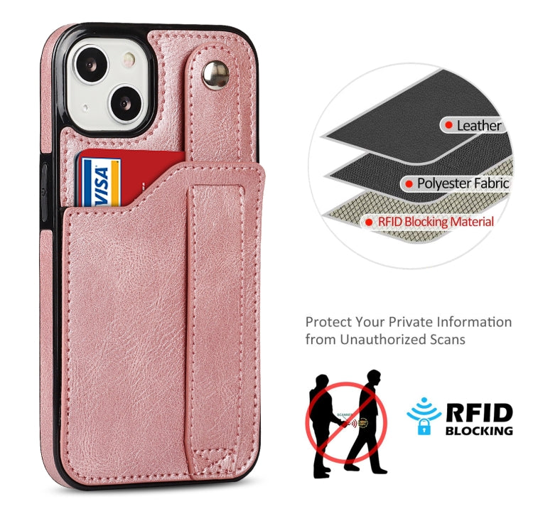 For iPhone 13 mini Crazy Horse Texture Shockproof TPU + PU Leather Case with Card Slot & Wrist Strap Holder