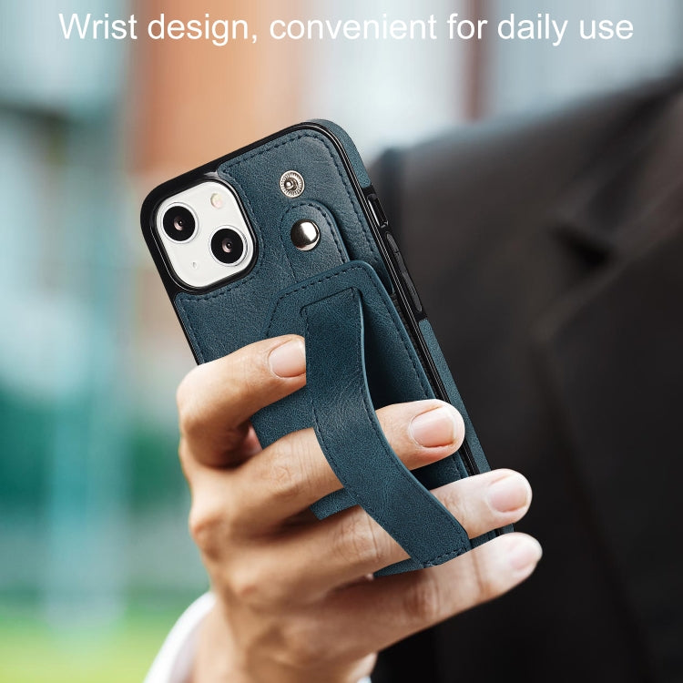 For iPhone 13 mini Crazy Horse Texture Shockproof TPU + PU Leather Case with Card Slot & Wrist Strap Holder