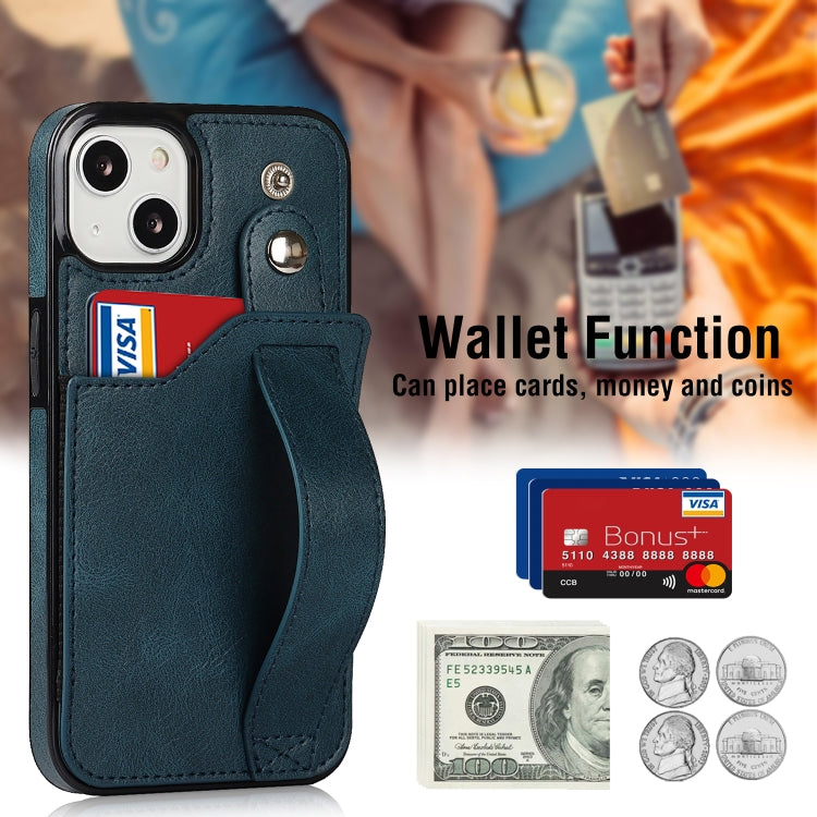 For iPhone 13 mini Crazy Horse Texture Shockproof TPU + PU Leather Case with Card Slot & Wrist Strap Holder