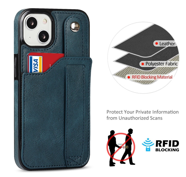 For iPhone 13 mini Crazy Horse Texture Shockproof TPU + PU Leather Case with Card Slot & Wrist Strap Holder