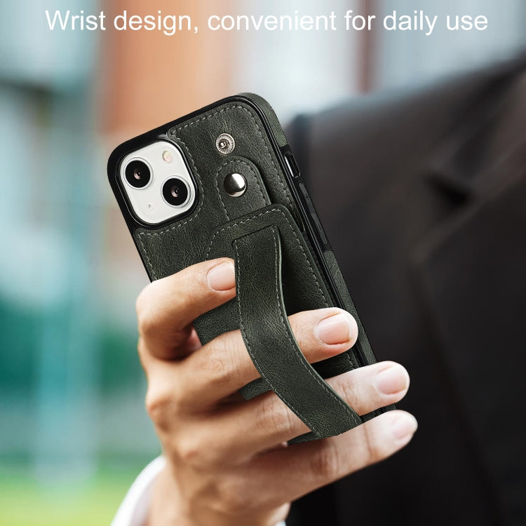 For iPhone 13 mini Crazy Horse Texture Shockproof TPU + PU Leather Case with Card Slot & Wrist Strap Holder