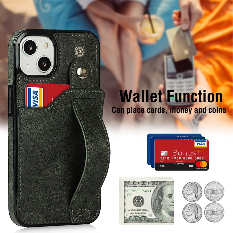 For iPhone 13 mini Crazy Horse Texture Shockproof TPU + PU Leather Case with Card Slot & Wrist Strap Holder