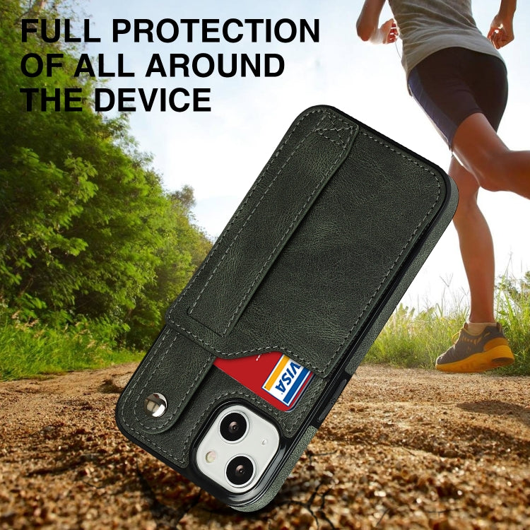 For iPhone 13 mini Crazy Horse Texture Shockproof TPU + PU Leather Case with Card Slot & Wrist Strap Holder