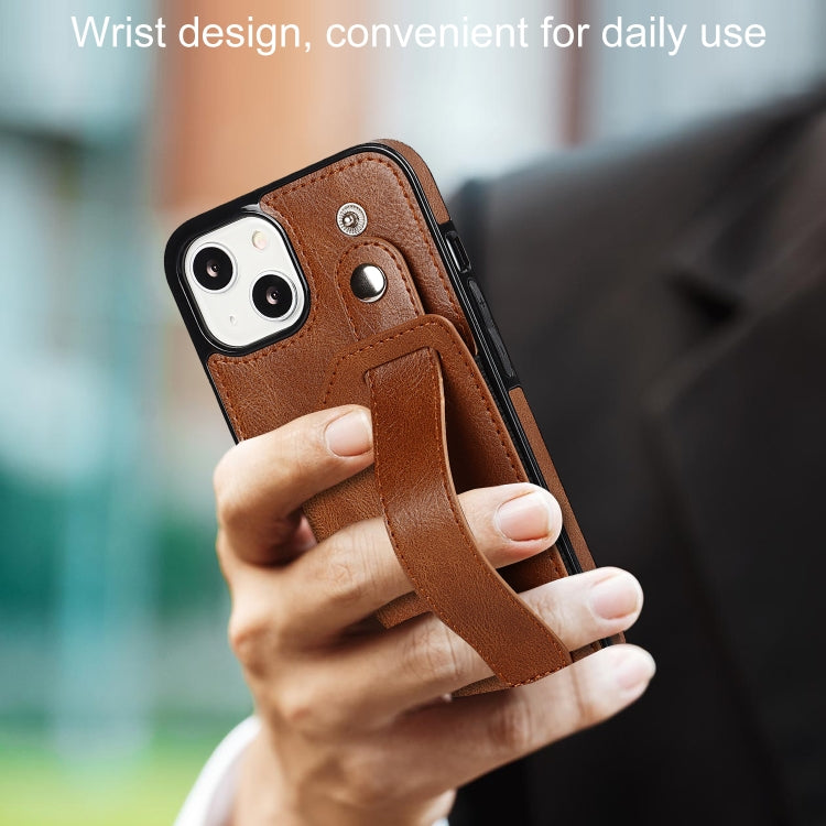 For iPhone 13 mini Crazy Horse Texture Shockproof TPU + PU Leather Case with Card Slot & Wrist Strap Holder