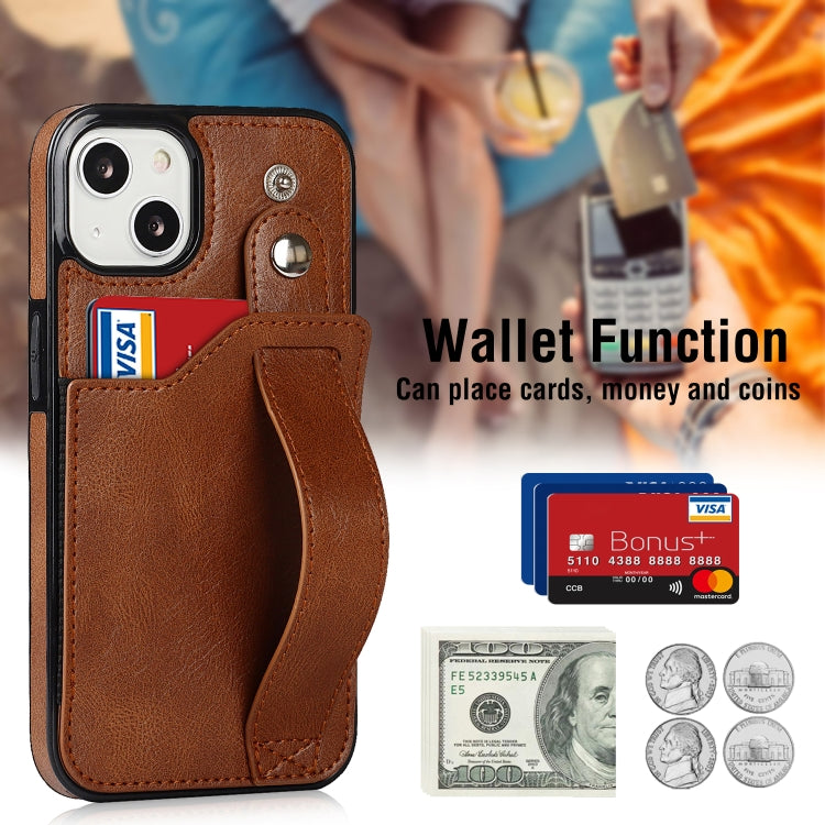 For iPhone 13 mini Crazy Horse Texture Shockproof TPU + PU Leather Case with Card Slot & Wrist Strap Holder