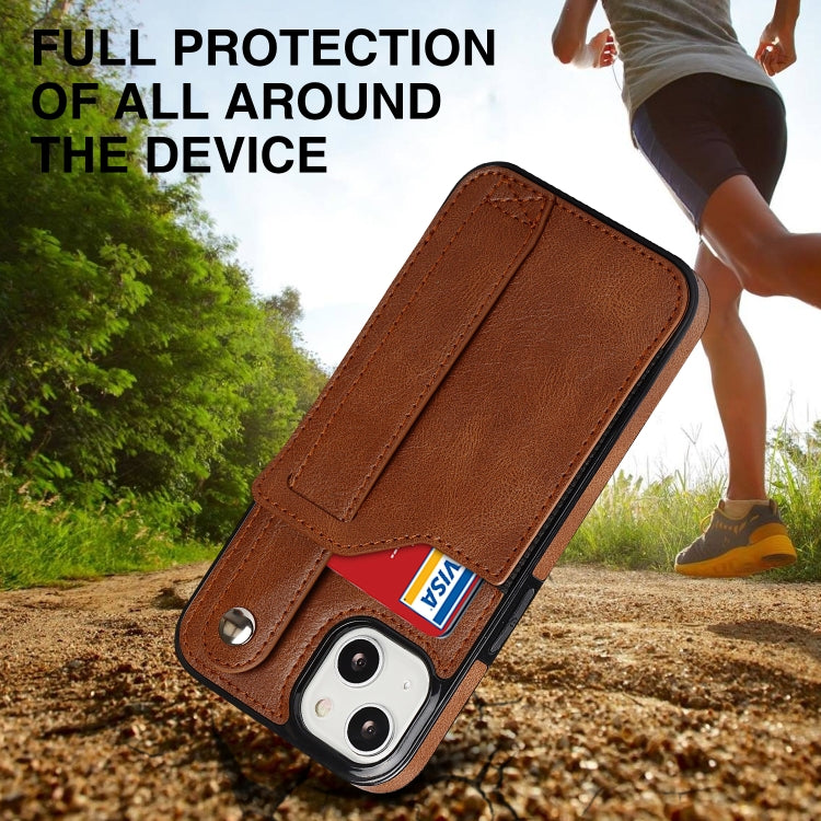 For iPhone 13 mini Crazy Horse Texture Shockproof TPU + PU Leather Case with Card Slot & Wrist Strap Holder