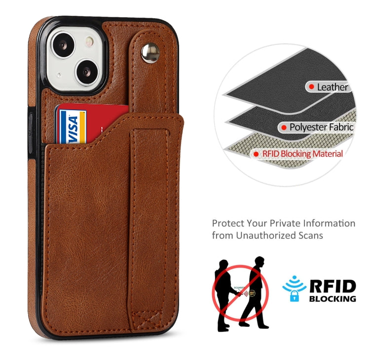 For iPhone 13 mini Crazy Horse Texture Shockproof TPU + PU Leather Case with Card Slot & Wrist Strap Holder