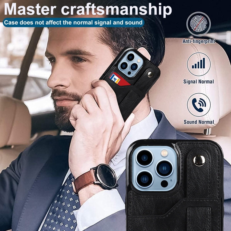 For iPhone 13 Pro Crazy Horse Texture Shockproof TPU + PU Leather Case with Card Slot & Wrist Strap Holder