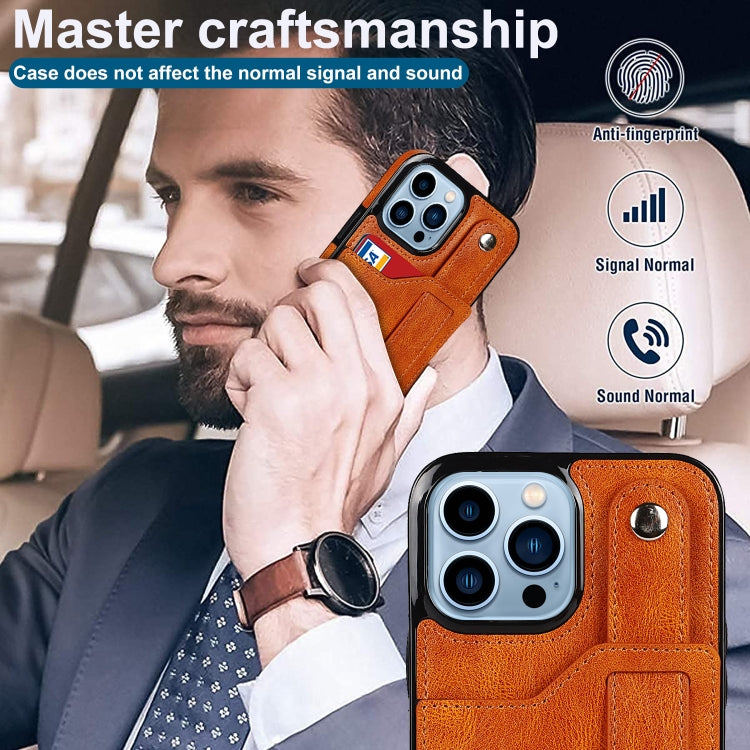 For iPhone 13 Pro Crazy Horse Texture Shockproof TPU + PU Leather Case with Card Slot & Wrist Strap Holder