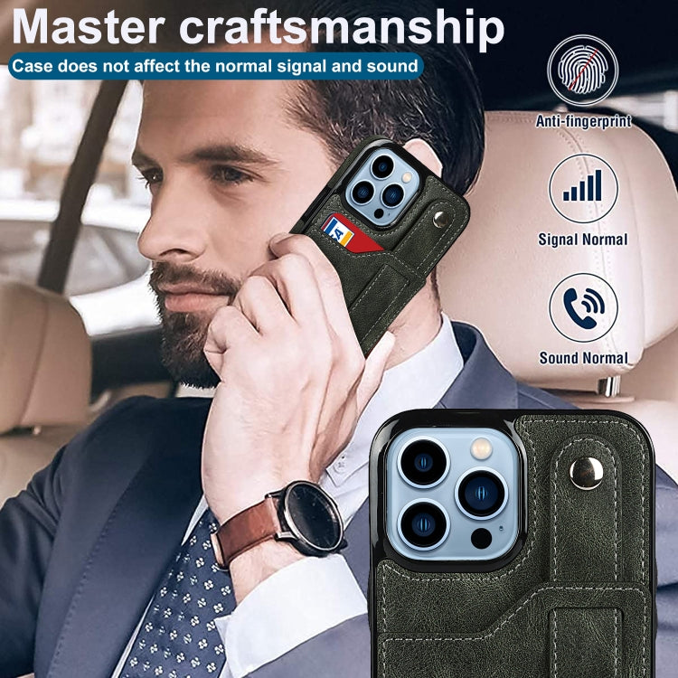 For iPhone 13 Pro Crazy Horse Texture Shockproof TPU + PU Leather Case with Card Slot & Wrist Strap Holder