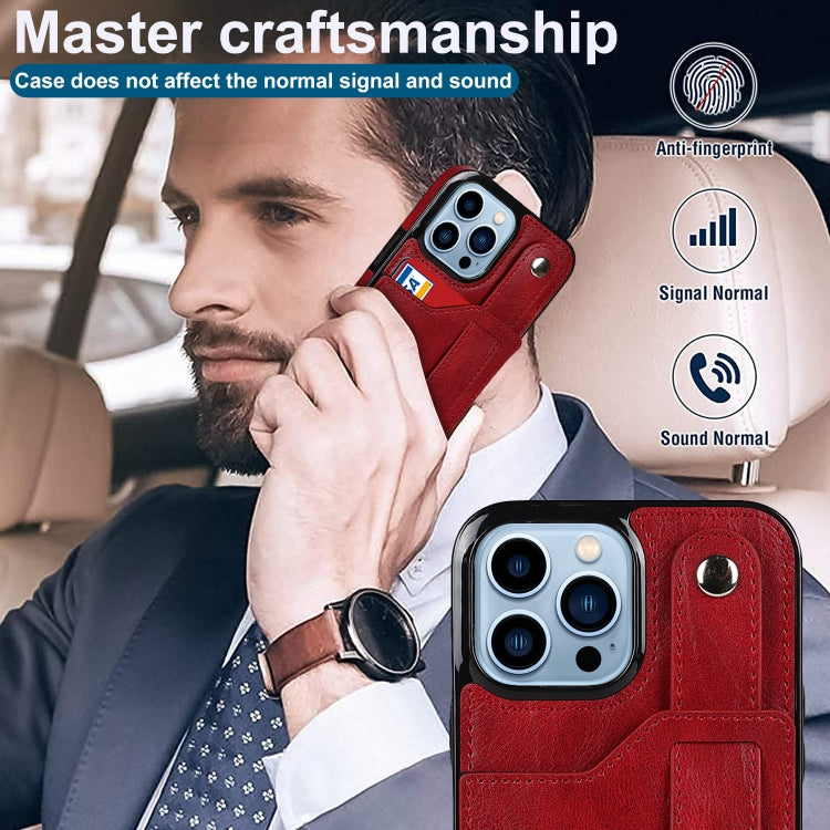 For iPhone 13 Pro Max Crazy Horse Texture Shockproof TPU + PU Leather Case with Card Slot & Wrist Strap Holder