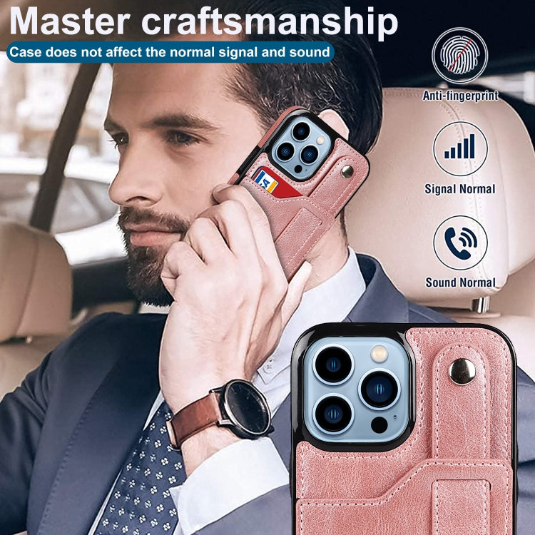 For iPhone 13 Pro Max Crazy Horse Texture Shockproof TPU + PU Leather Case with Card Slot & Wrist Strap Holder
