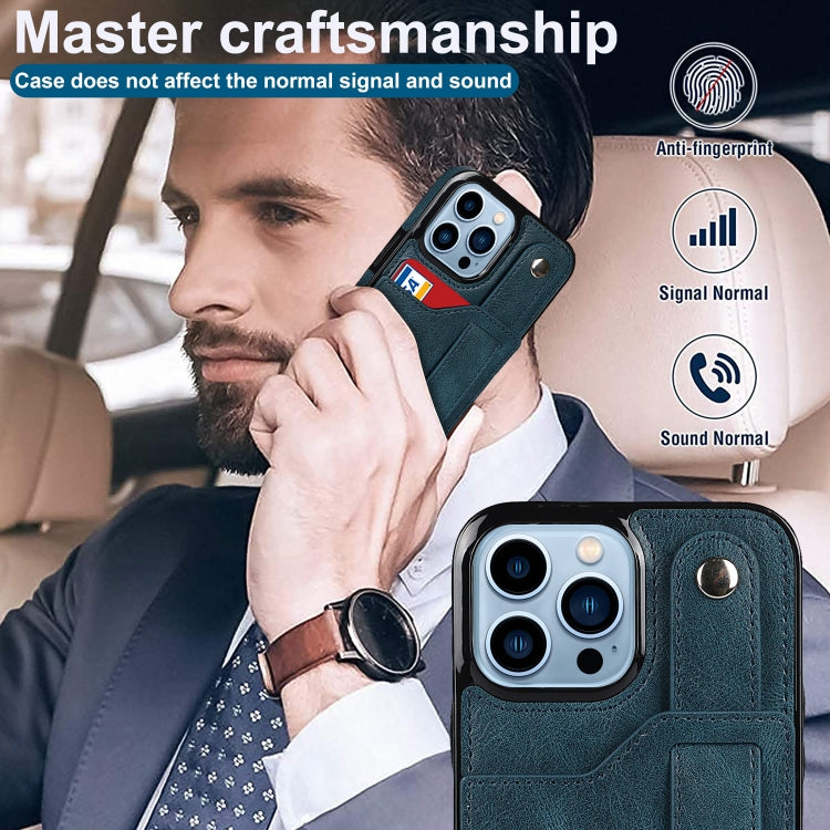 For iPhone 13 Pro Max Crazy Horse Texture Shockproof TPU + PU Leather Case with Card Slot & Wrist Strap Holder