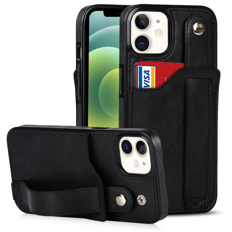 For iPhone 12 mini Crazy Horse Texture Shockproof TPU + PU Leather Case with Card Slot & Wrist Strap Holder