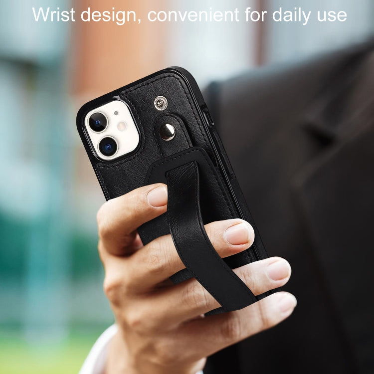 For iPhone 12 mini Crazy Horse Texture Shockproof TPU + PU Leather Case with Card Slot & Wrist Strap Holder
