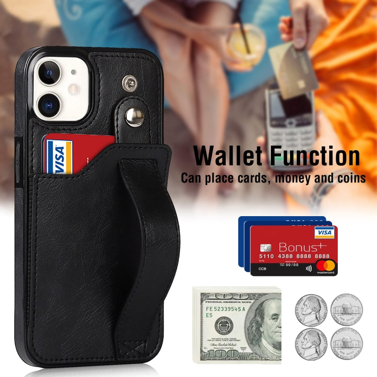 For iPhone 12 mini Crazy Horse Texture Shockproof TPU + PU Leather Case with Card Slot & Wrist Strap Holder