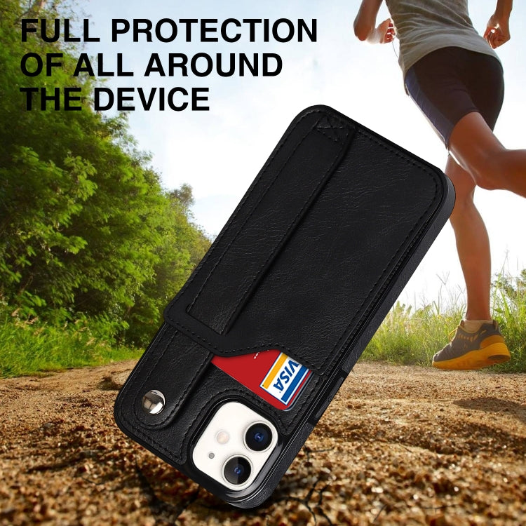 For iPhone 12 mini Crazy Horse Texture Shockproof TPU + PU Leather Case with Card Slot & Wrist Strap Holder