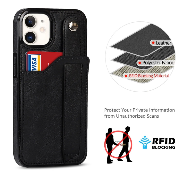 For iPhone 12 mini Crazy Horse Texture Shockproof TPU + PU Leather Case with Card Slot & Wrist Strap Holder