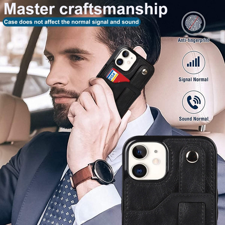 For iPhone 12 mini Crazy Horse Texture Shockproof TPU + PU Leather Case with Card Slot & Wrist Strap Holder