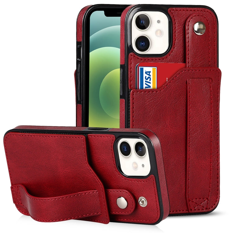 For iPhone 12 mini Crazy Horse Texture Shockproof TPU + PU Leather Case with Card Slot & Wrist Strap Holder