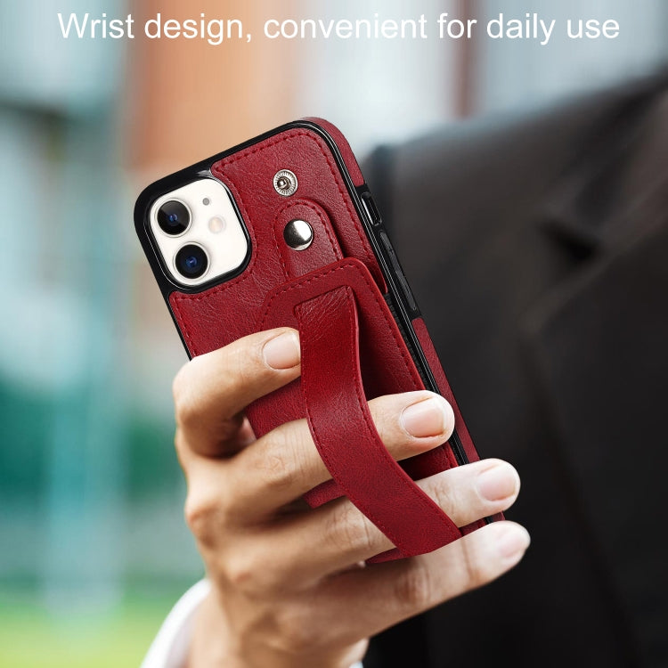 For iPhone 12 mini Crazy Horse Texture Shockproof TPU + PU Leather Case with Card Slot & Wrist Strap Holder