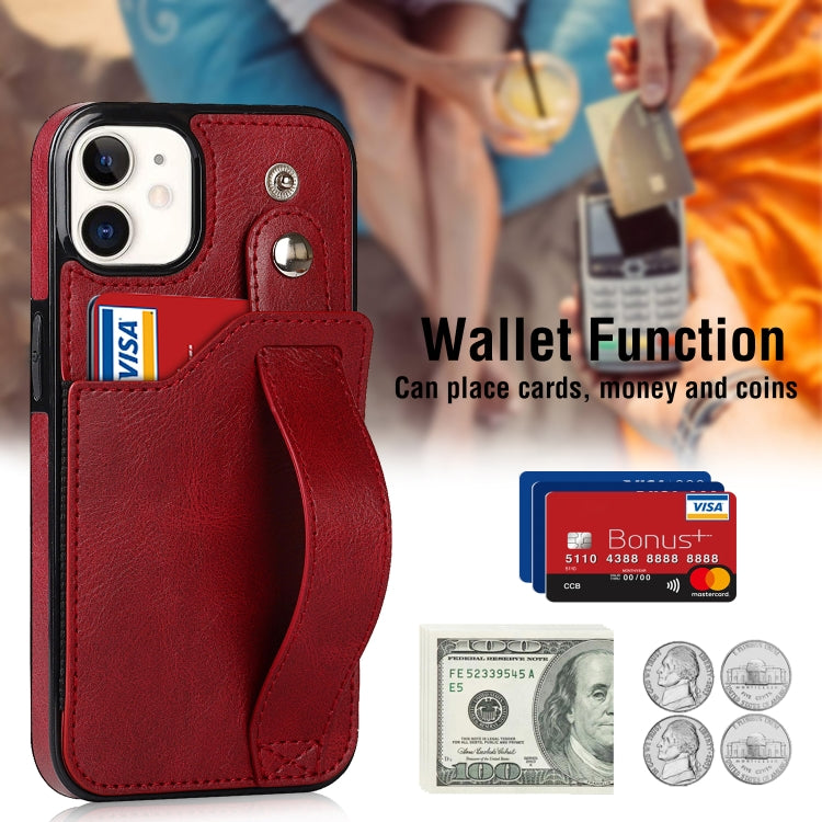 For iPhone 12 mini Crazy Horse Texture Shockproof TPU + PU Leather Case with Card Slot & Wrist Strap Holder