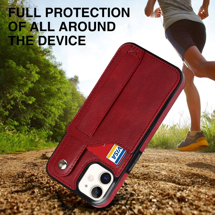 For iPhone 12 mini Crazy Horse Texture Shockproof TPU + PU Leather Case with Card Slot & Wrist Strap Holder