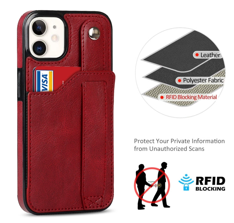 For iPhone 12 mini Crazy Horse Texture Shockproof TPU + PU Leather Case with Card Slot & Wrist Strap Holder