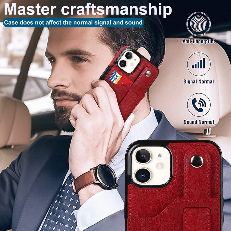 For iPhone 12 mini Crazy Horse Texture Shockproof TPU + PU Leather Case with Card Slot & Wrist Strap Holder