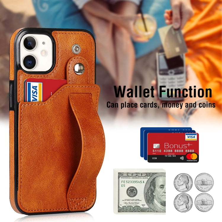 For iPhone 12 mini Crazy Horse Texture Shockproof TPU + PU Leather Case with Card Slot & Wrist Strap Holder