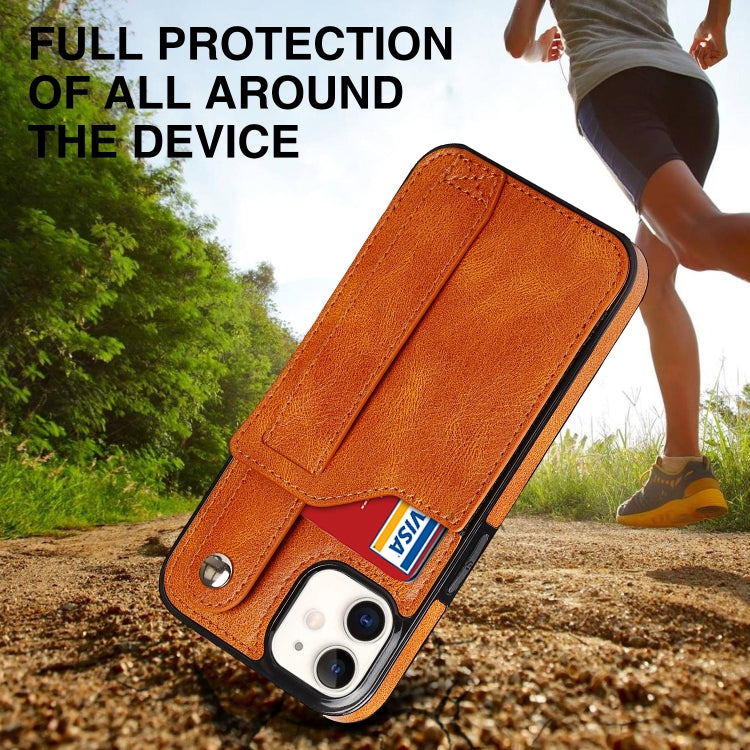 For iPhone 12 mini Crazy Horse Texture Shockproof TPU + PU Leather Case with Card Slot & Wrist Strap Holder