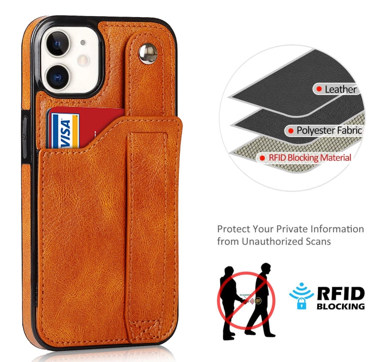 For iPhone 12 mini Crazy Horse Texture Shockproof TPU + PU Leather Case with Card Slot & Wrist Strap Holder