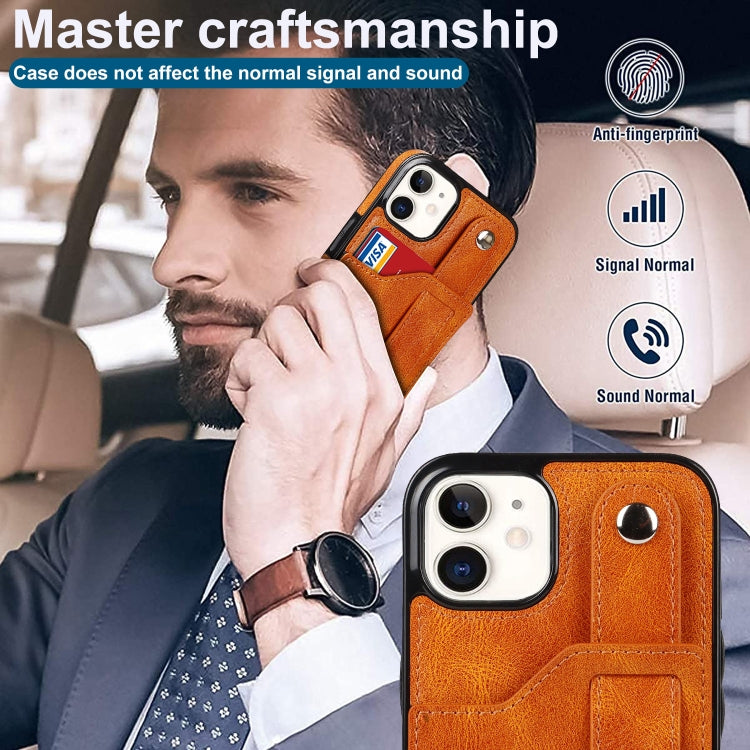 For iPhone 12 mini Crazy Horse Texture Shockproof TPU + PU Leather Case with Card Slot & Wrist Strap Holder