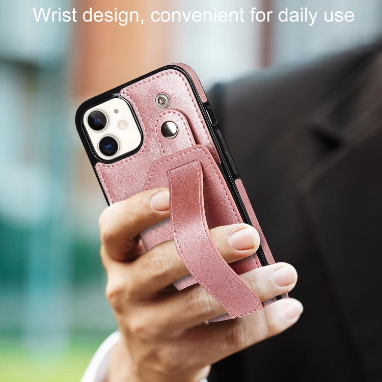 For iPhone 12 mini Crazy Horse Texture Shockproof TPU + PU Leather Case with Card Slot & Wrist Strap Holder