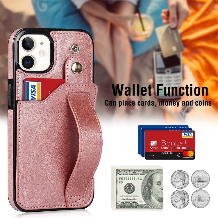 For iPhone 12 mini Crazy Horse Texture Shockproof TPU + PU Leather Case with Card Slot & Wrist Strap Holder