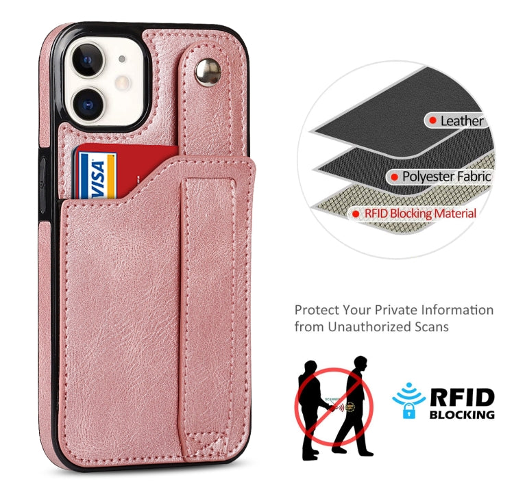For iPhone 12 mini Crazy Horse Texture Shockproof TPU + PU Leather Case with Card Slot & Wrist Strap Holder