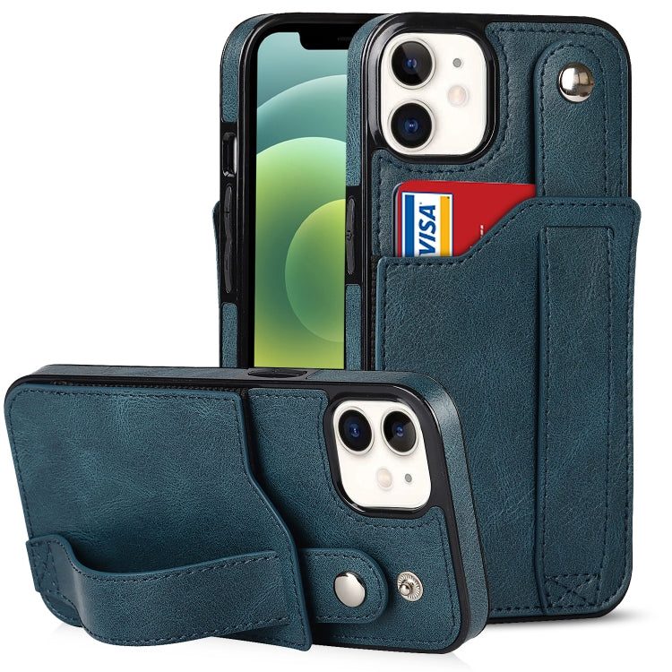 For iPhone 12 mini Crazy Horse Texture Shockproof TPU + PU Leather Case with Card Slot & Wrist Strap Holder