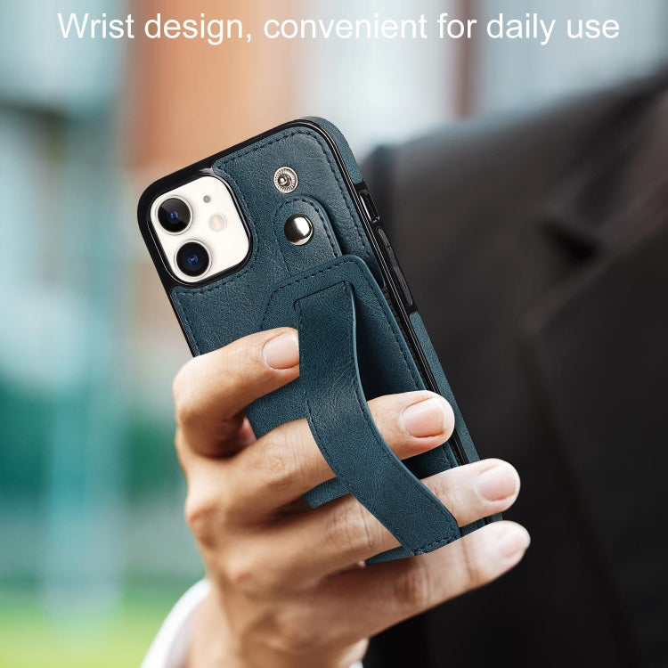 For iPhone 12 mini Crazy Horse Texture Shockproof TPU + PU Leather Case with Card Slot & Wrist Strap Holder