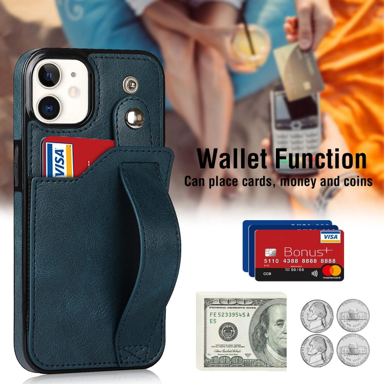 For iPhone 12 mini Crazy Horse Texture Shockproof TPU + PU Leather Case with Card Slot & Wrist Strap Holder