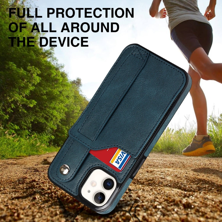 For iPhone 12 mini Crazy Horse Texture Shockproof TPU + PU Leather Case with Card Slot & Wrist Strap Holder