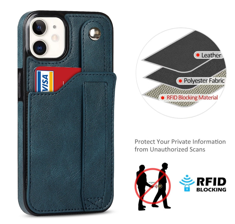 For iPhone 12 mini Crazy Horse Texture Shockproof TPU + PU Leather Case with Card Slot & Wrist Strap Holder