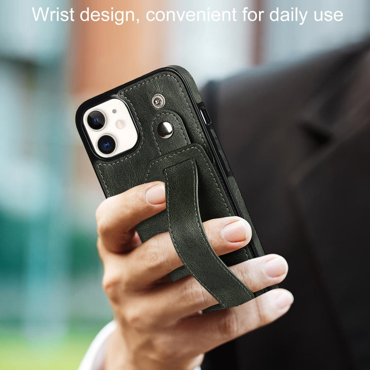 For iPhone 12 mini Crazy Horse Texture Shockproof TPU + PU Leather Case with Card Slot & Wrist Strap Holder