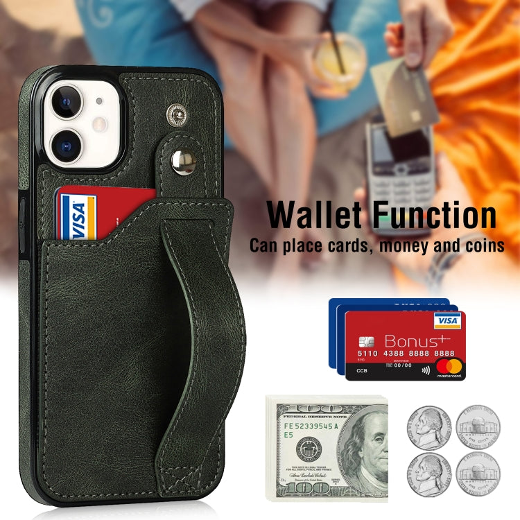 For iPhone 12 mini Crazy Horse Texture Shockproof TPU + PU Leather Case with Card Slot & Wrist Strap Holder