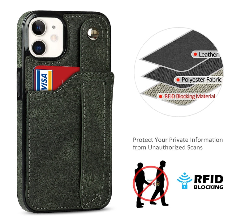 For iPhone 12 mini Crazy Horse Texture Shockproof TPU + PU Leather Case with Card Slot & Wrist Strap Holder