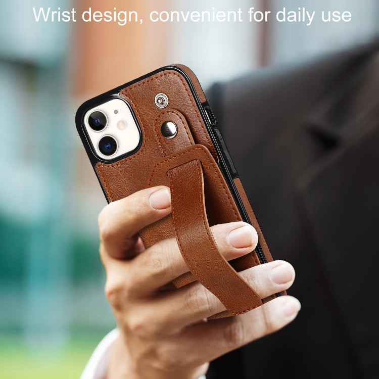 For iPhone 12 mini Crazy Horse Texture Shockproof TPU + PU Leather Case with Card Slot & Wrist Strap Holder