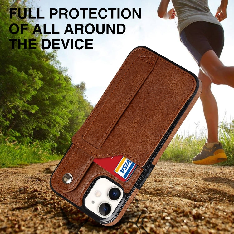 For iPhone 12 mini Crazy Horse Texture Shockproof TPU + PU Leather Case with Card Slot & Wrist Strap Holder