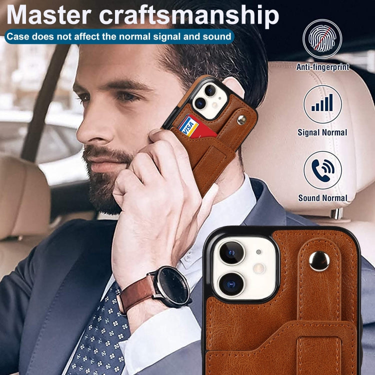 For iPhone 12 mini Crazy Horse Texture Shockproof TPU + PU Leather Case with Card Slot & Wrist Strap Holder