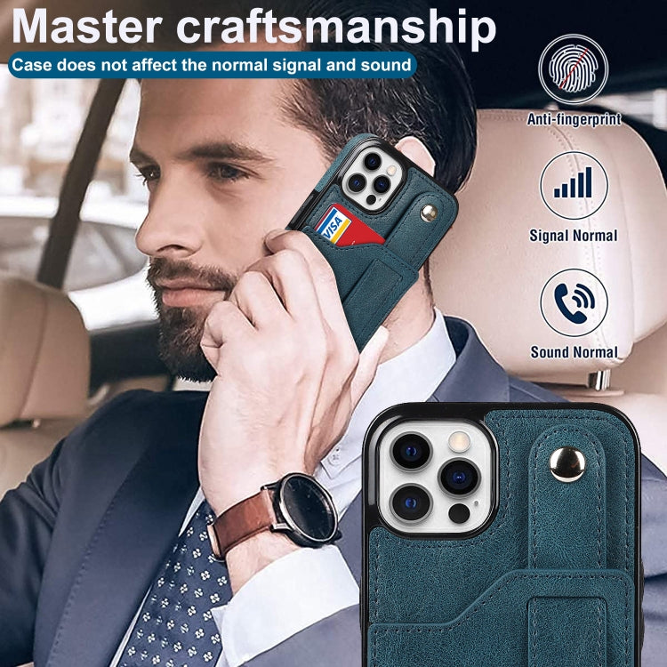 For iPhone 12 / 12 Pro Crazy Horse Texture Shockproof TPU + PU Leather Case with Card Slot & Wrist Strap Holder