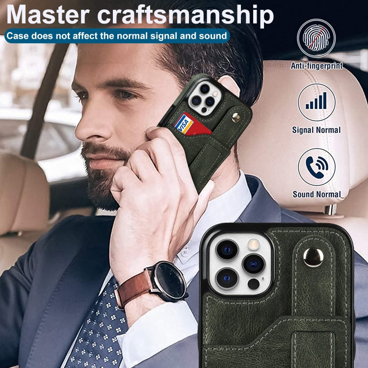 For iPhone 12 / 12 Pro Crazy Horse Texture Shockproof TPU + PU Leather Case with Card Slot & Wrist Strap Holder